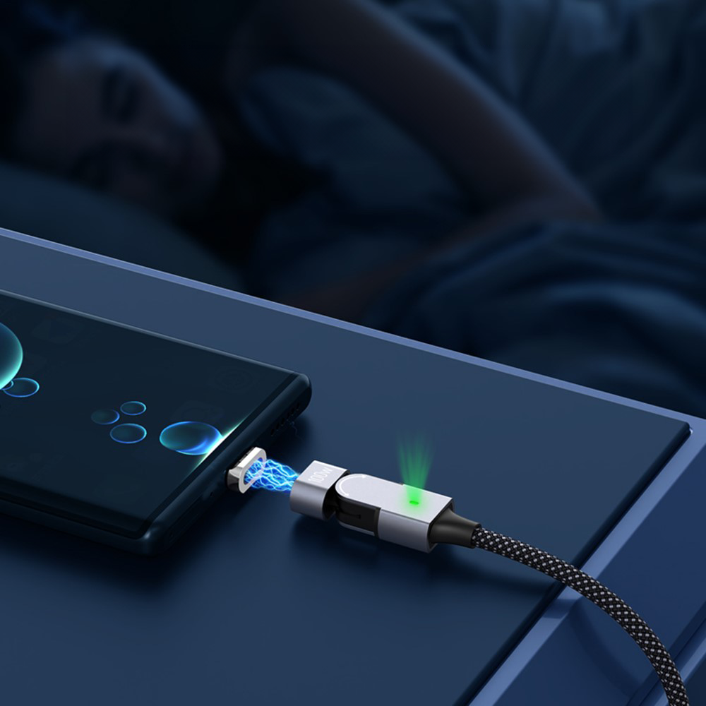 (1m) 100W USB C auf Lightning Ladekabel Magnetisches 180° Nylon Datenkabel - Schwarz