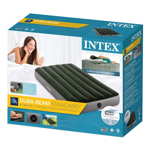 Colchão inflável de solteiro Intex com bomba e tecnologia Fiber-tech.