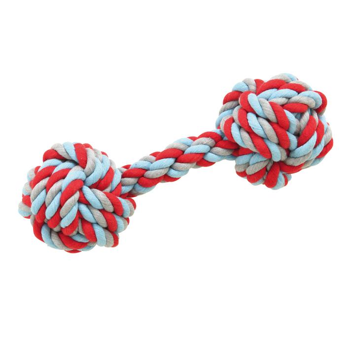 JOUET HALTERE CORDE 2 NOEUDS SUPER RESISTANT 30CM ROUGE BLEU