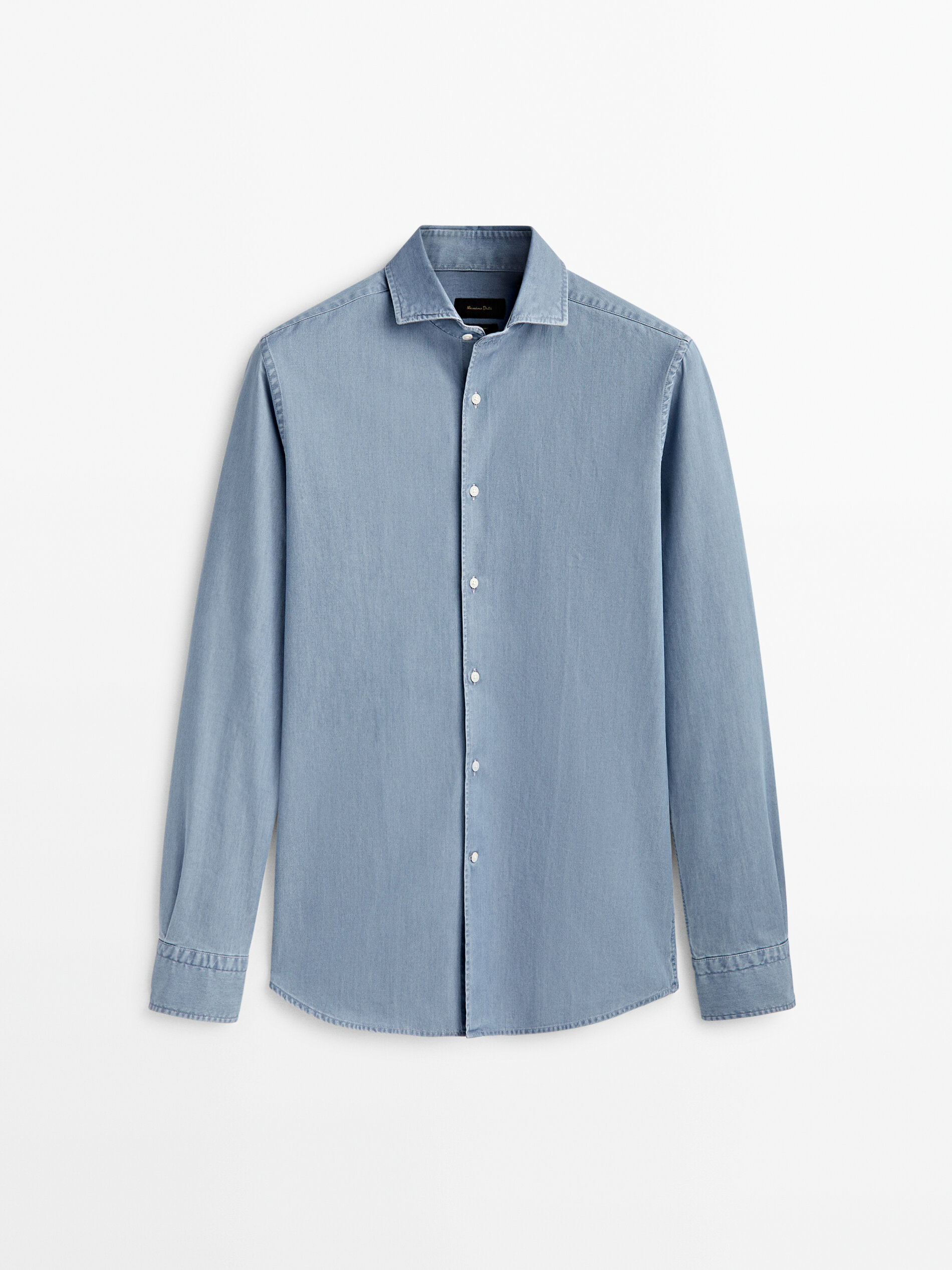 Camisa jeans com lavagem lixívia slim fit - Azul Claro