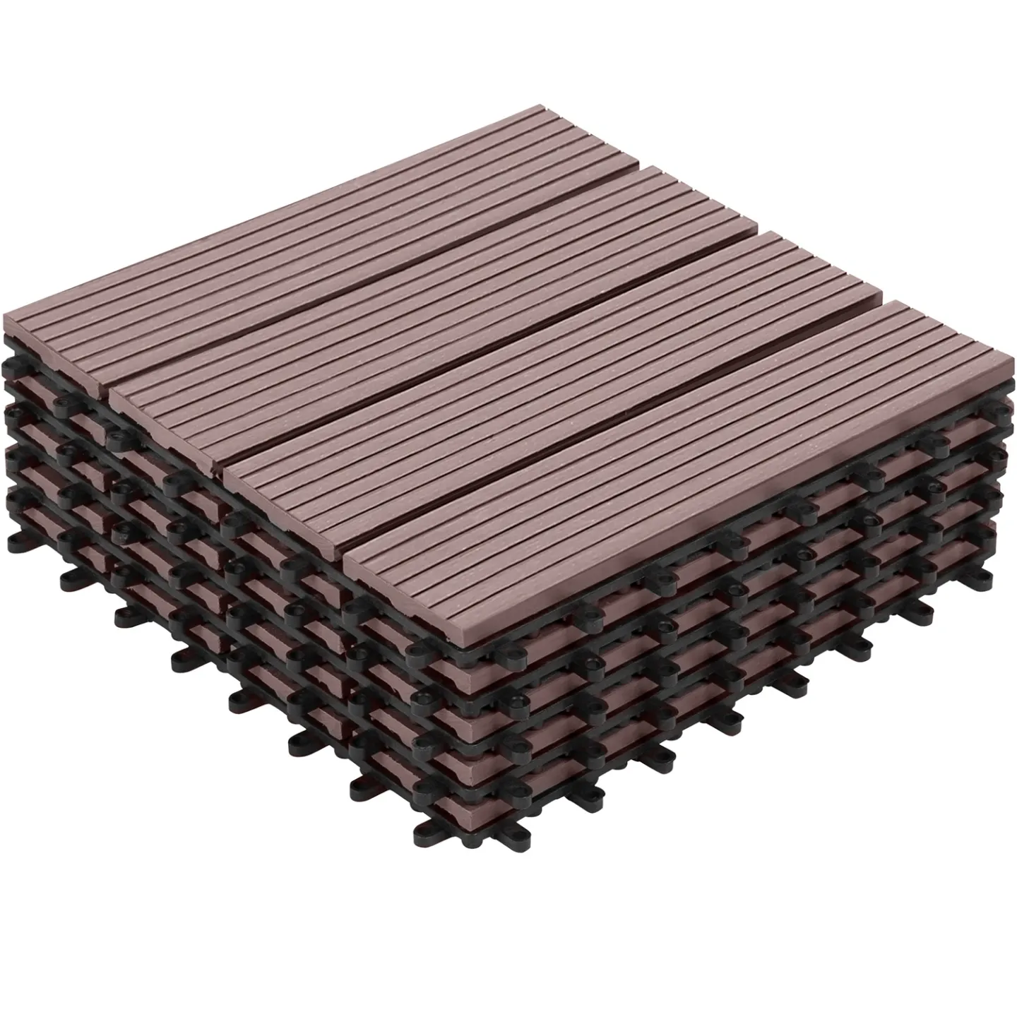 Lot de 5 dalles de terrasse WODHY clipsables bois composite taupe 30 x 30 cm