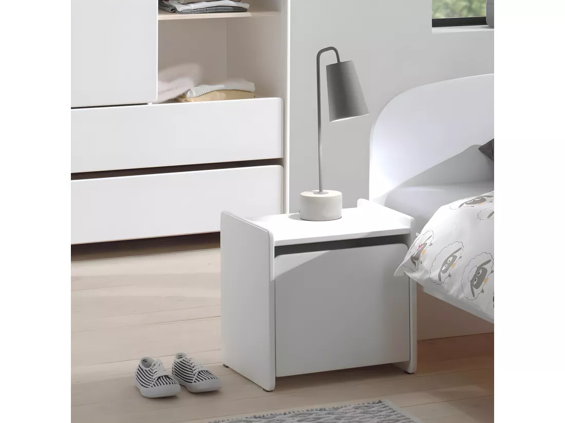 BODHI WHITE - Chevet 1 Porte avec Rebords Blanc
