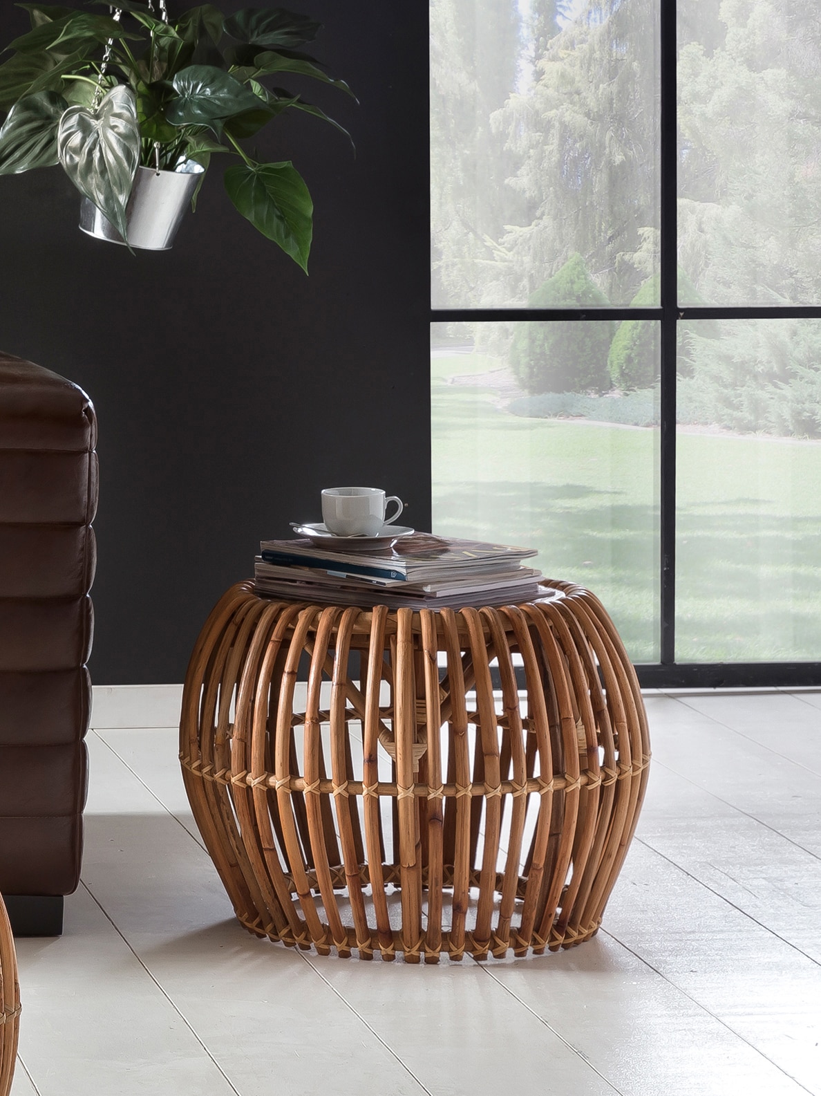 Couchtisch 80 x 40 cm Rattan/recyceltes Teak natur