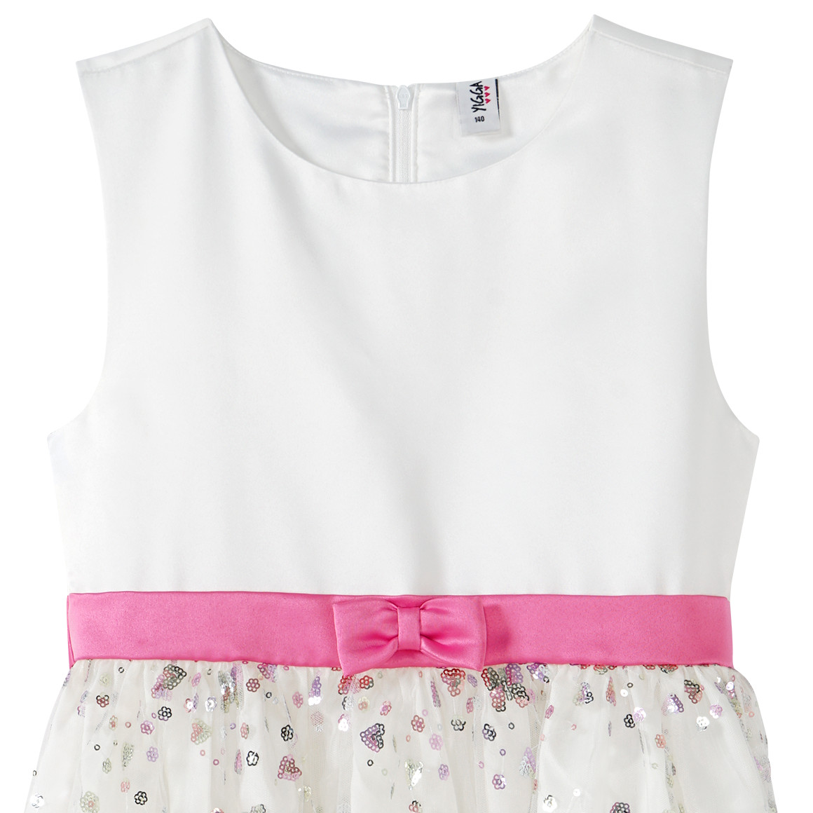 Yigga Festliches Mädchen Kleid mit Zierschleife cremeweiss