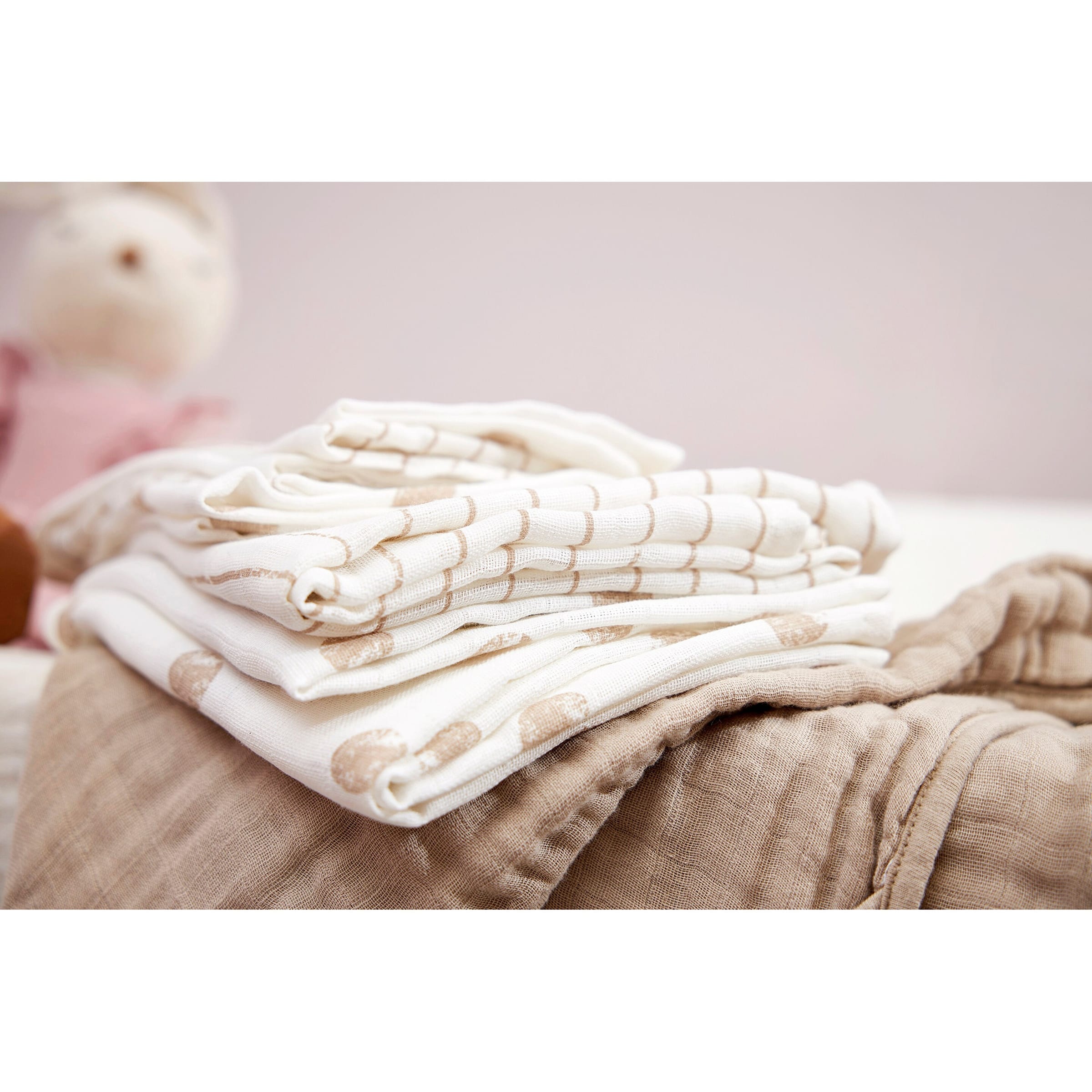 Meyco Baby 2er-Pack Pucktücher Musselin 120x120 cm Dot Stripe Sand