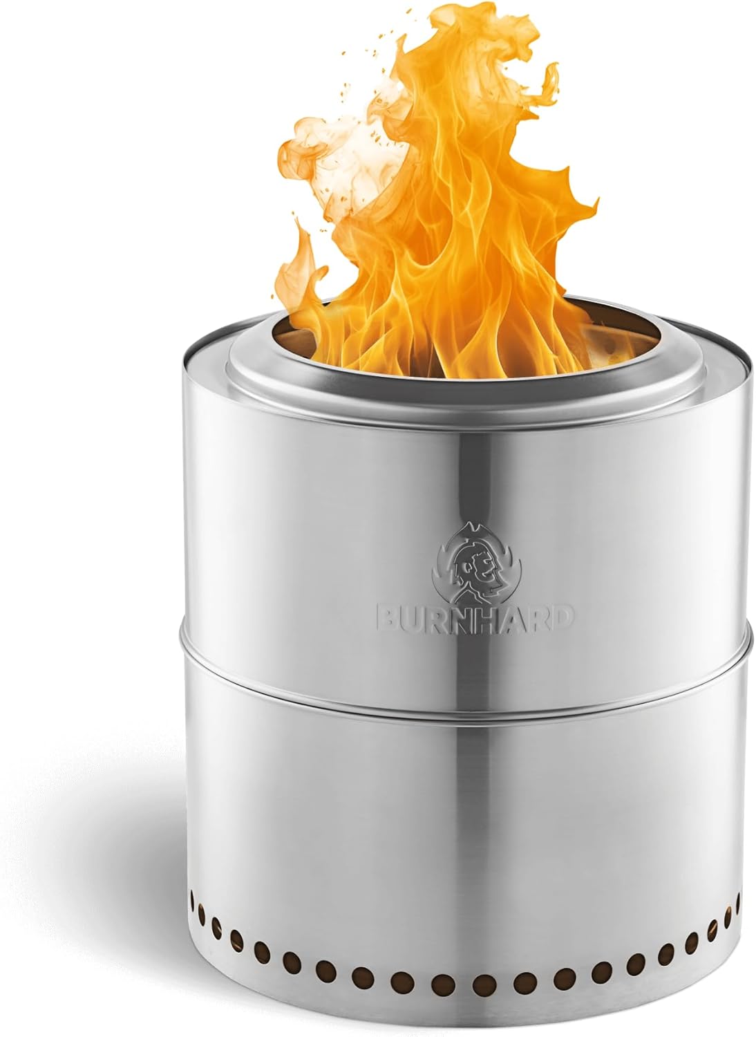 BURNHARD Feuerschale Edelstahl 36 cm, inkl. Aufbewahrungstasche, Feuertonne, Feuerkorb, raucharme Sekundär-Verbrennung, langlebig & mobil für Garten, Terrasse & Balkon