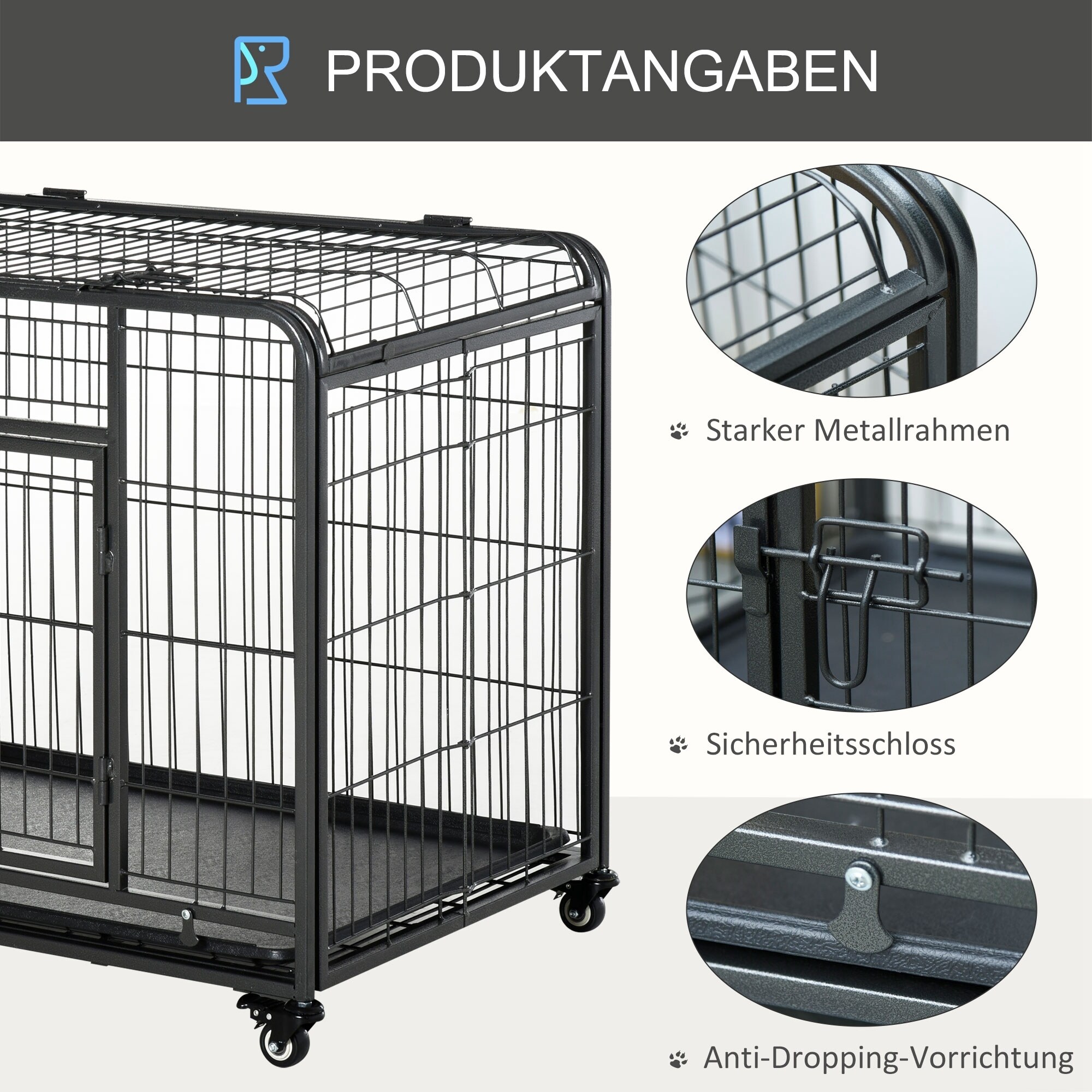 PawHut Hundetransport 4 Drehrollen, davon 2 mit Bremsen,haltbare Materialien Dunkelgrau 94 x 58 x 69,5 cm (LxBxH)