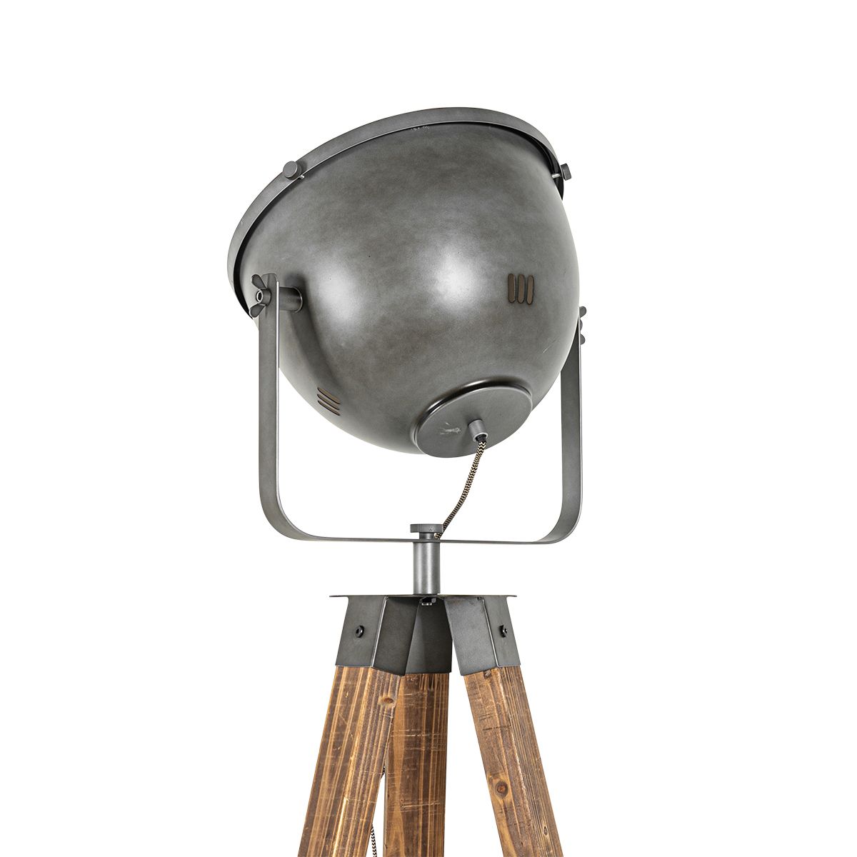 Industriële vloerlamp tripod staal met hout kantelbaar - Emado