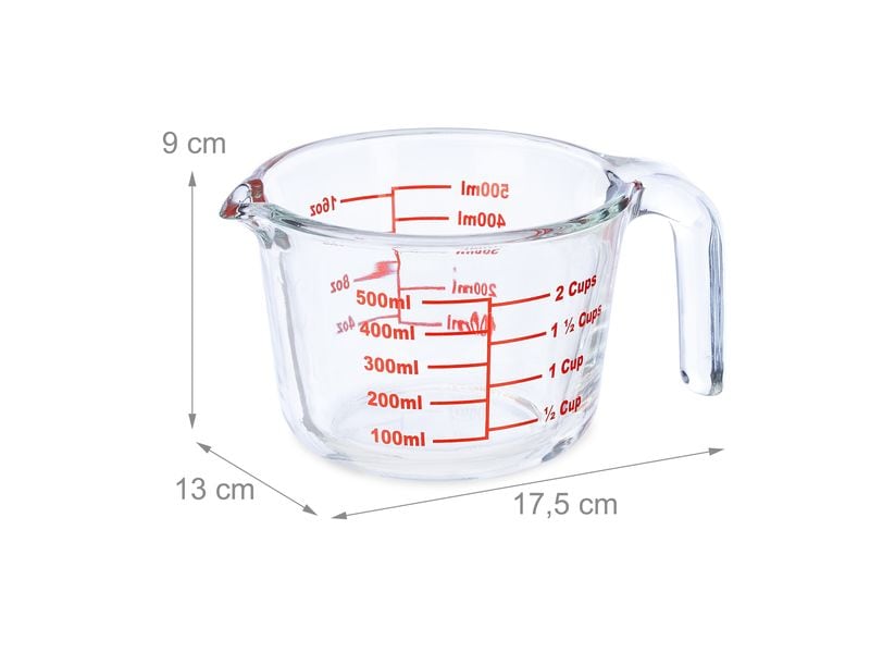 relaxdays Messbecher 500 ml, Rot/Transparent Glasmessbecher