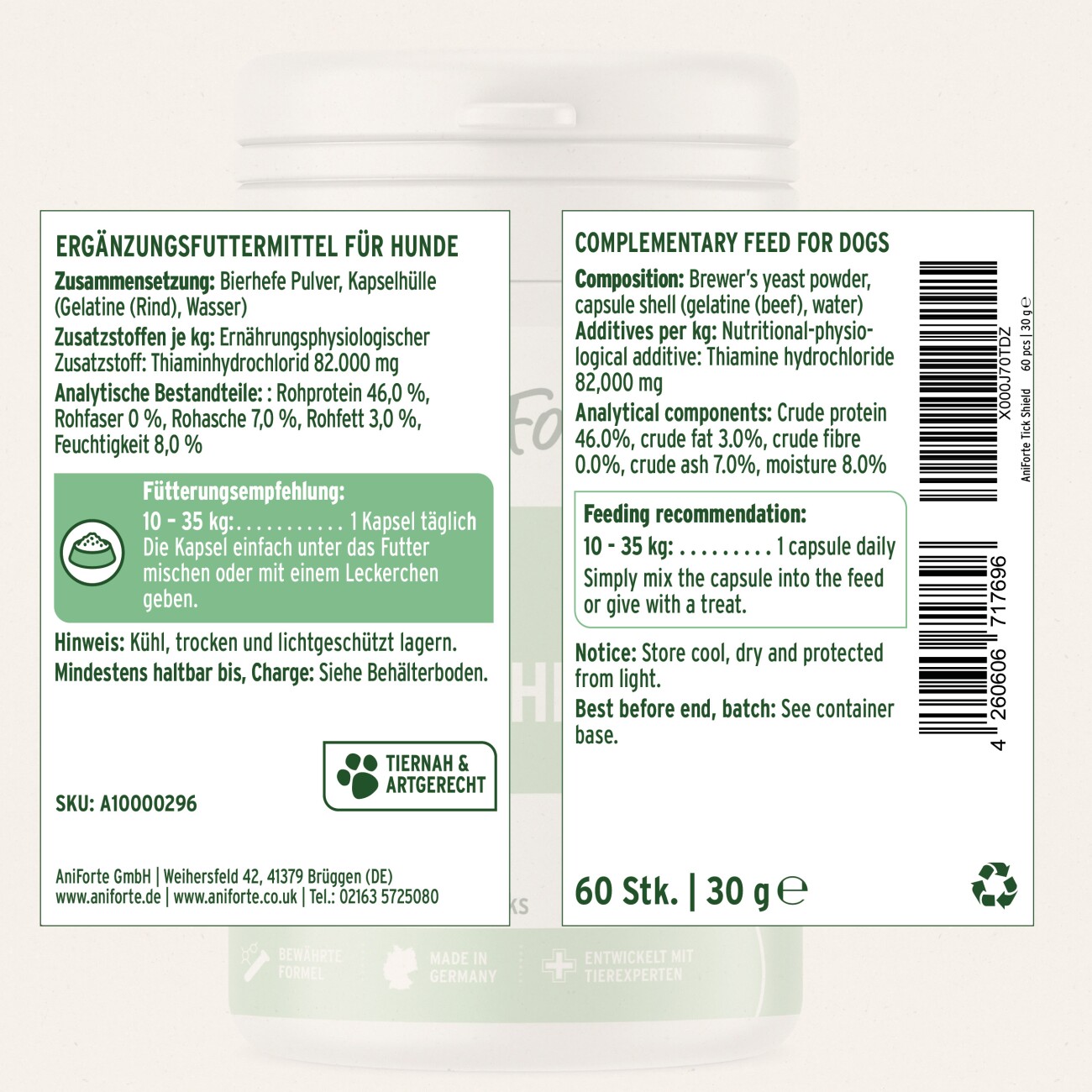 AniForte Zecken Schild (10 bis 35kg) für Hunde 60 Kapseln