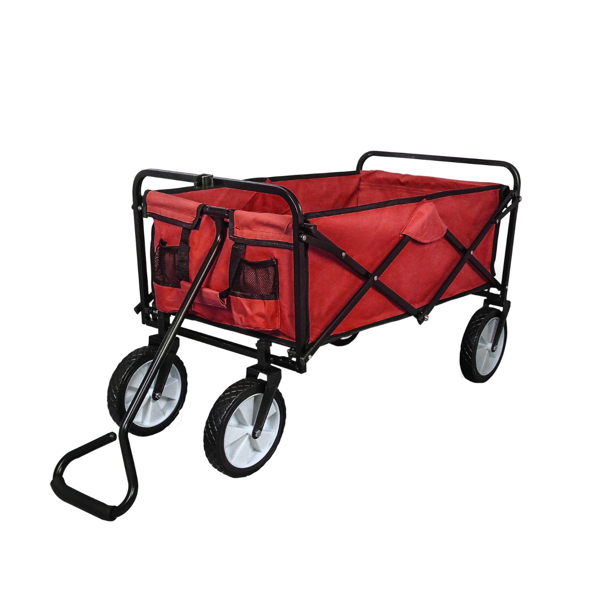 Carrinho de mão dobrável vermelho com capa impermeável