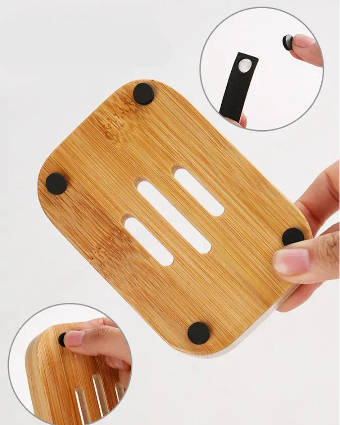 (2er Set) 11.5x8cm Bambus Seifen Schale Anti-Rutsch Seifenhalter Ablage Seifenkiste Schwammhalter für Badezimmer / Küche - Braun