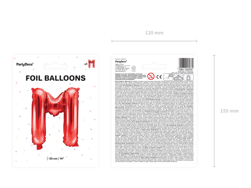 Folie Ballon Letter M Rood Leeg 35cm