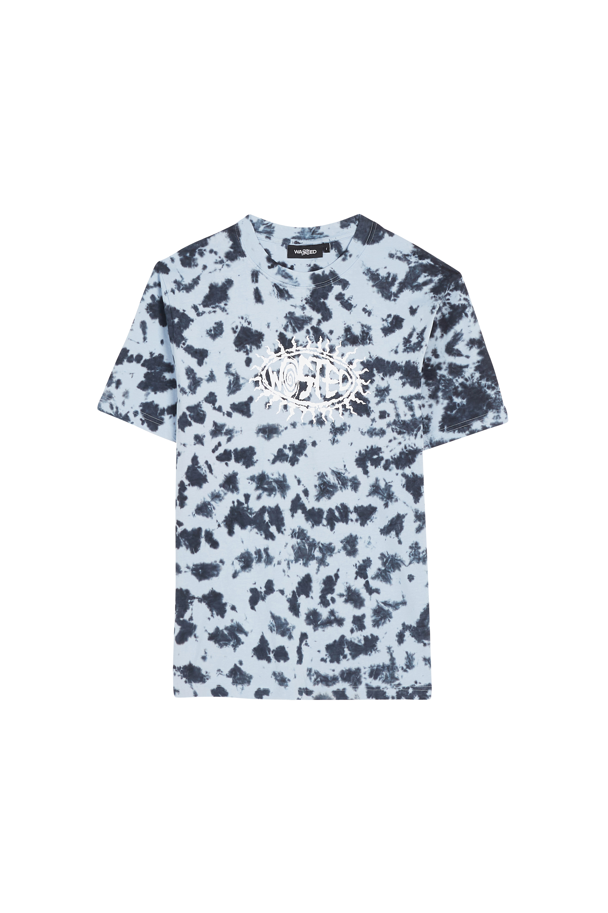 WASTED Tee-shirt col rond imprimé en coton MARBLE DYE LOVE Bleu