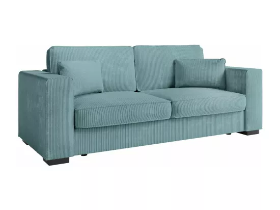 Canapé droit fixe 3 places Belami en velours côtelé - Bleu clair - L231 x P93 x H86cm - Loungitude