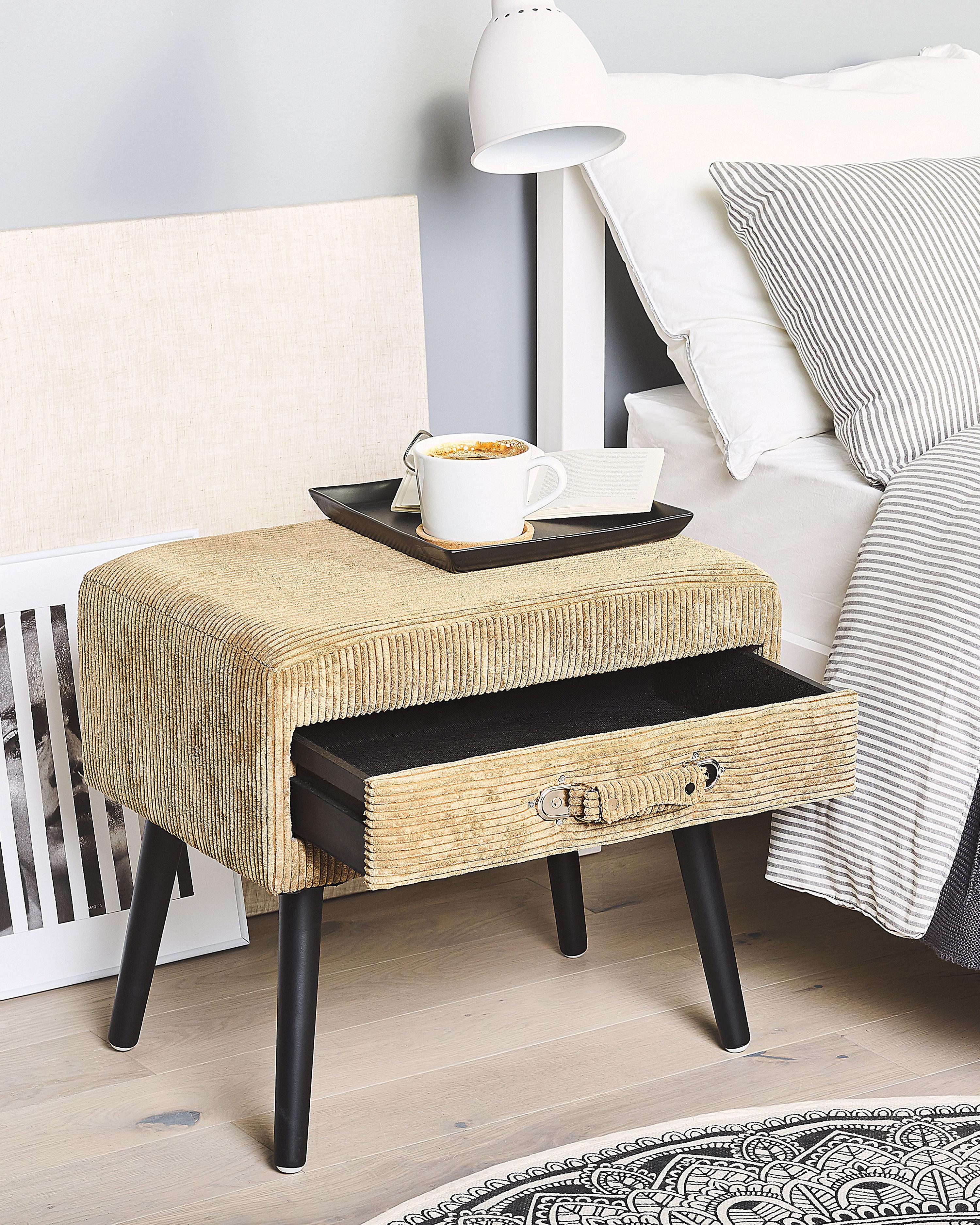 Nachtkastje met 1 lade EUROSTAR Corduroy Zandbeige