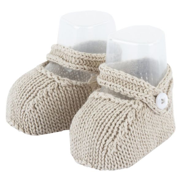 Chicco 1 Par Babuchas de Tricot com Botão Bege