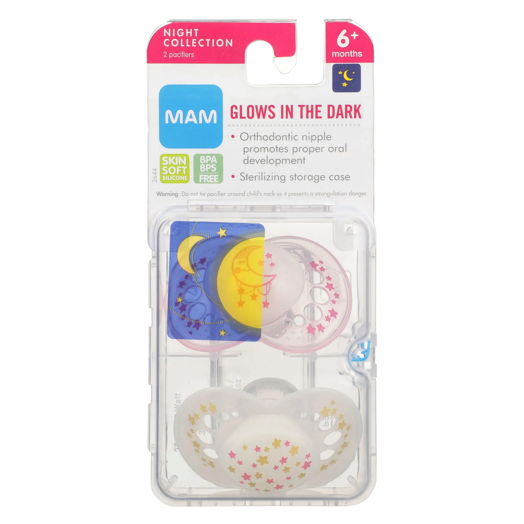 Mam Baby Suce Orthodontique Night 6mois+ Paquet de 2 - Rose Brille dans le noir