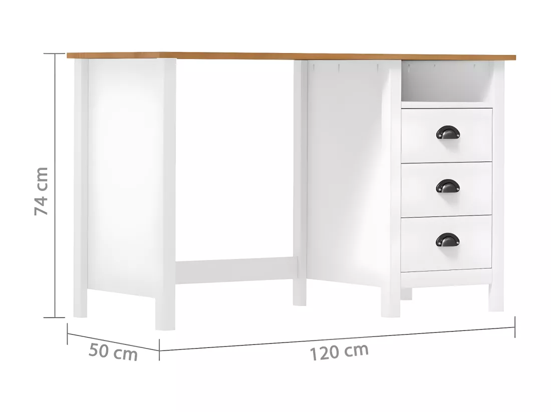 Bureau Hill avec 3 tiroirs 120x50x74 cm Bois pin massif