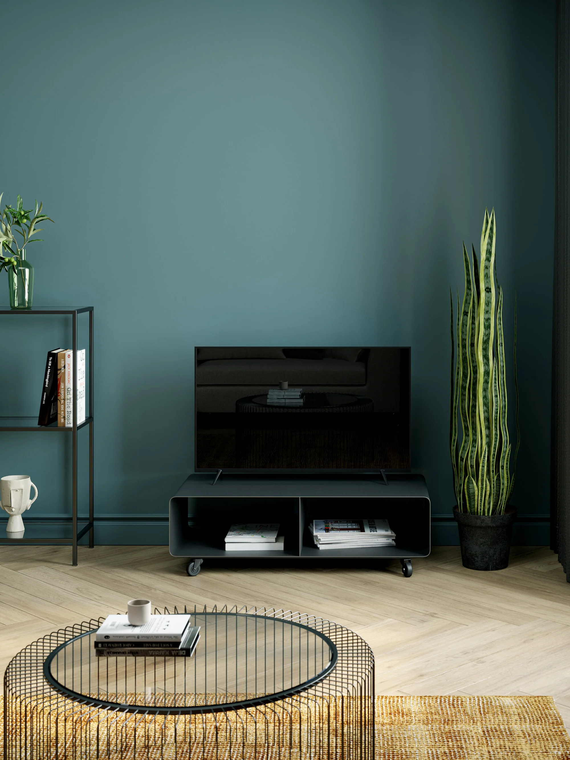 Metalen tv-meubel Lounge M met wielen