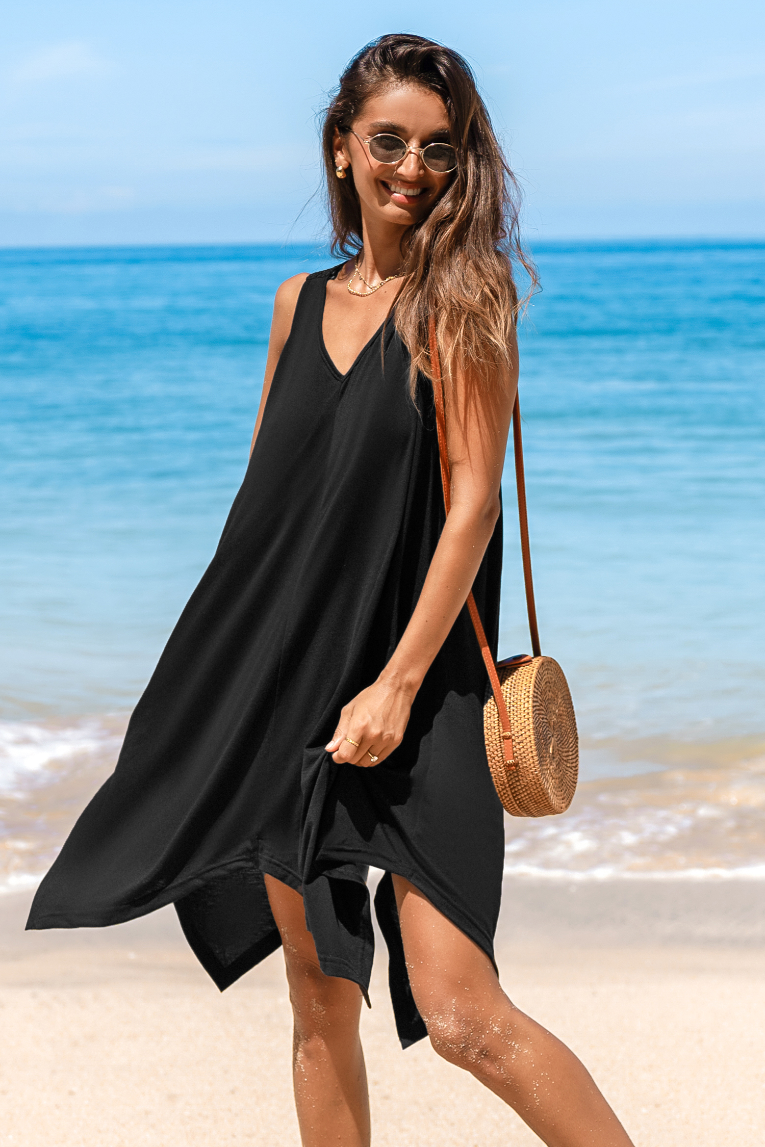 Robe cover up en jersey à ourlet en mouchoir noire