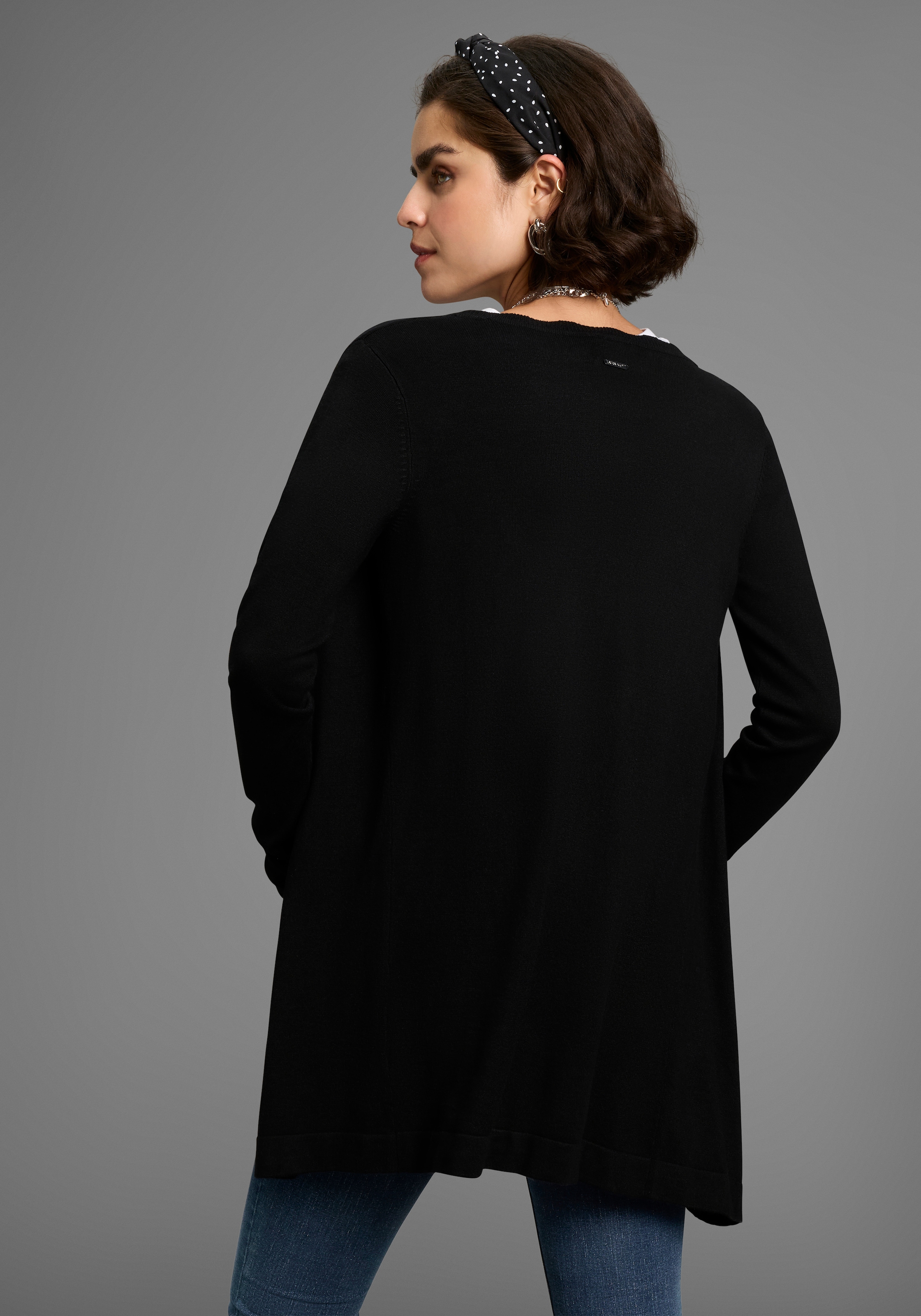Laura Scott Strickjacke Feinstrick in Longform mit femininer Wellenkante