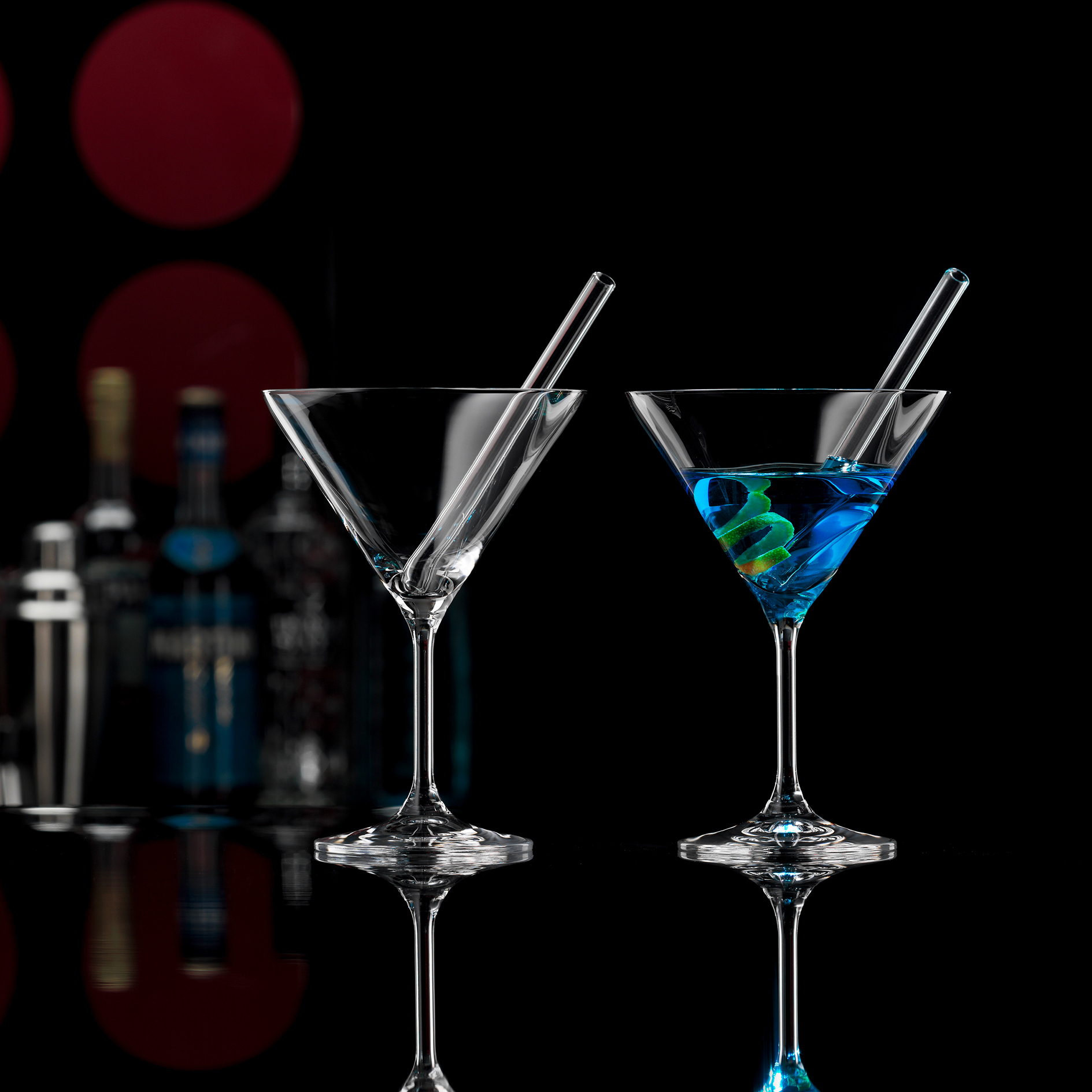 2er-Set Cocktailschalen - Glas - inklusive Strohhalme
