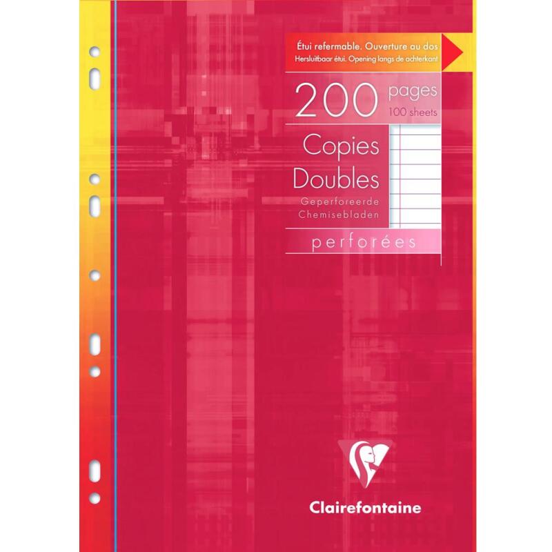 Copies doubles sous étui A4 200 pages perforées ligné + marge