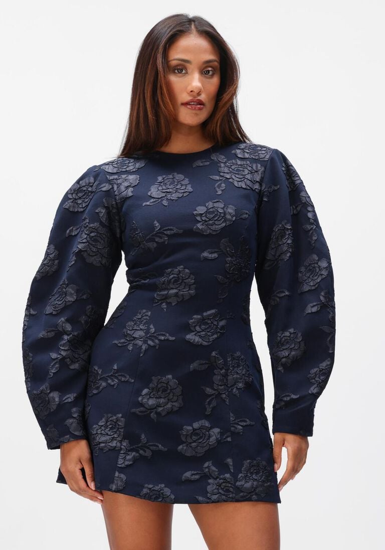 donkerblauwe rotate jurken jacquard mini dress