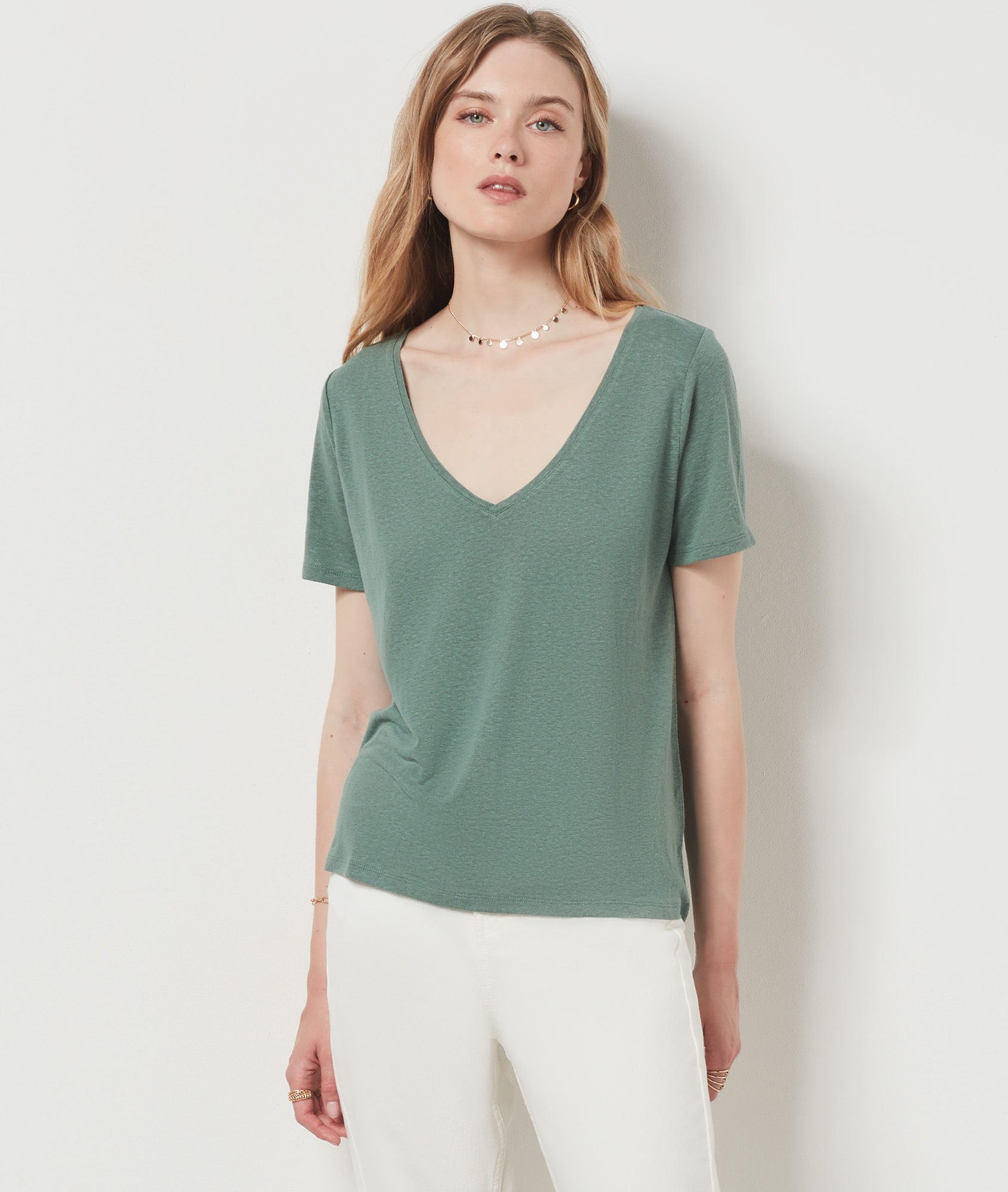 T-shirt manches courtes en lin mélangé