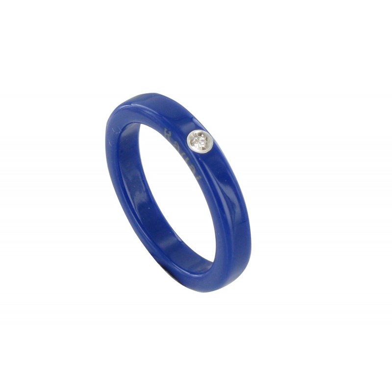 Bague Diamant Blanc Résine Bleu Foncé et Argent