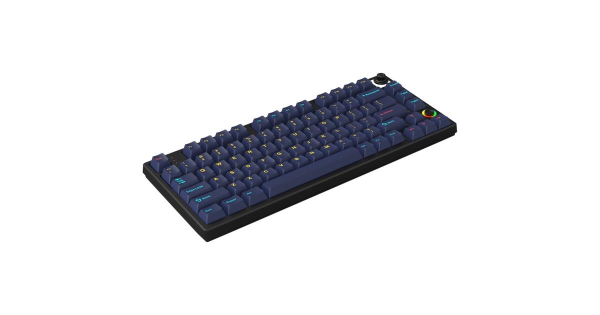 HelloGanssHS75T GC17, toetsenbord  (Zwart/donkerblauw, US lay-out, Cherry MX Brown, 75%, RGB leds, PBT Doubleshot keycaps, hot swap, 2,4 GHz / Bluetooth / USB-C)