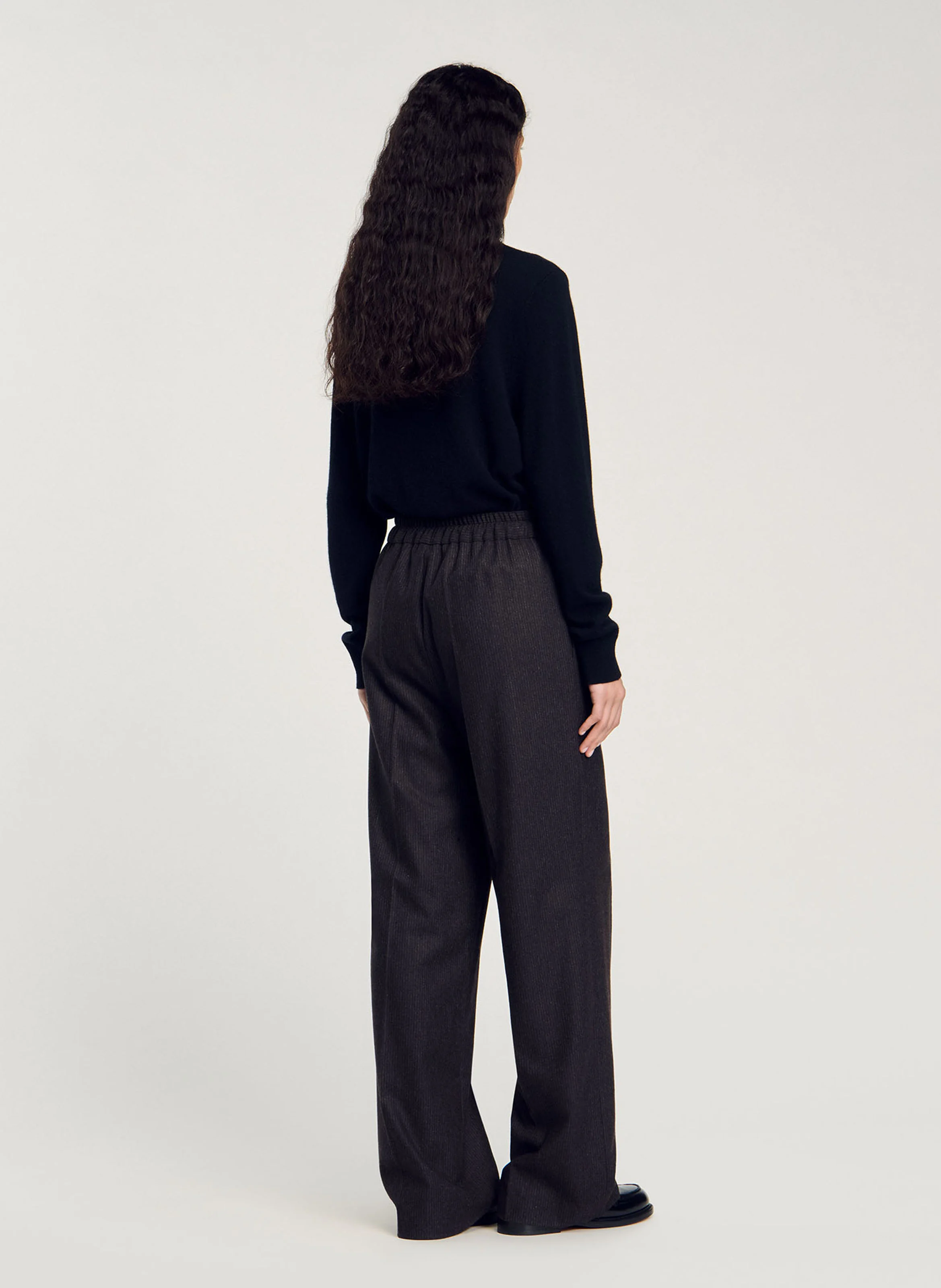Pantalon large en laine mélangée | Marron