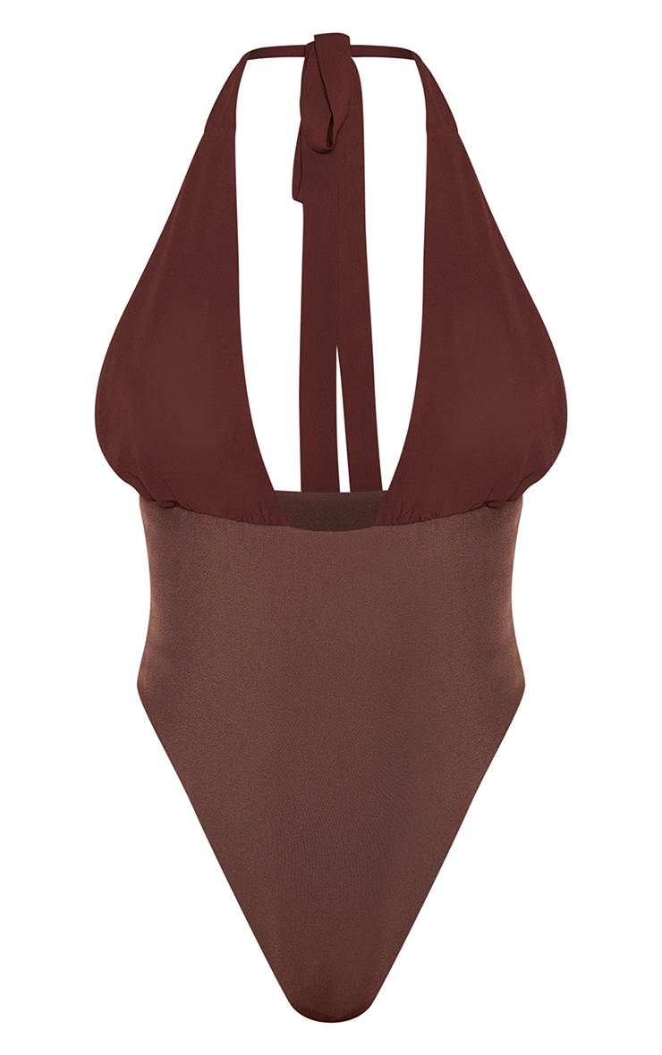 Marron Foncé Body Corset Tissé À Décolleté Plongeant - Ensemble Coordonné