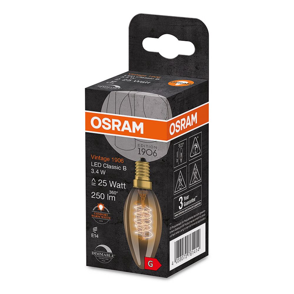 LYSKILDE OSRAM LED KRONE 2200K E14 3,4W GULL