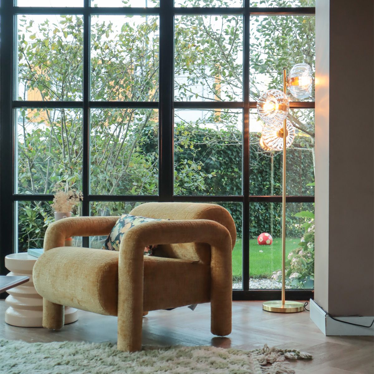 Art Deco vloerlamp goud met glas 3-lichts - Ayesha