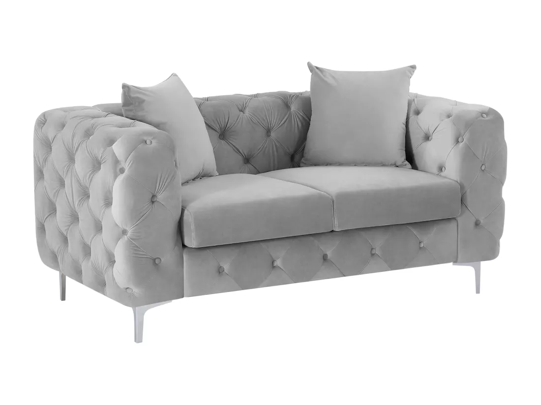 Canapé 2 places chesterfield en velours gris clair EDWINA