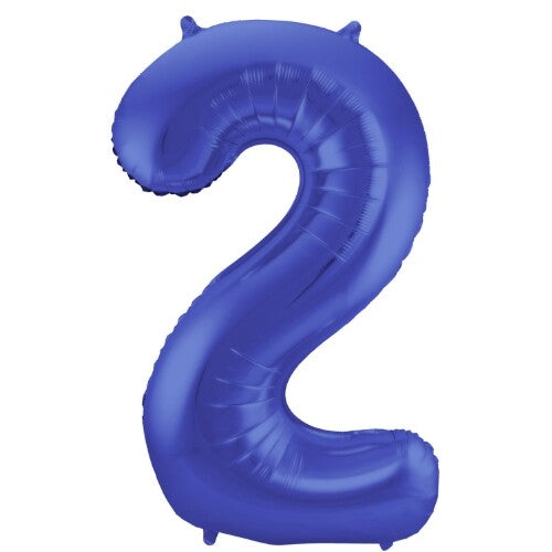 Cijferballon twee - metallic matblauw - 86 cm