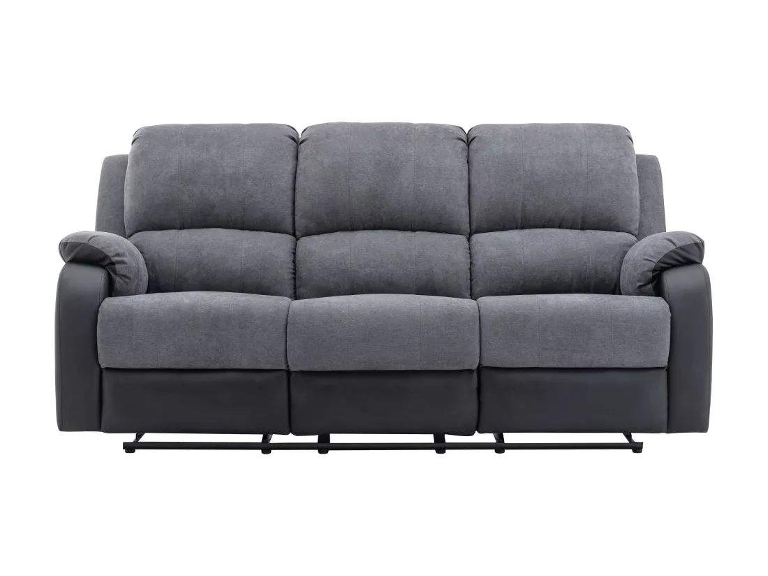 Canapé 3 places et fauteuil relax en microfibre et simili gris et noir BRODY