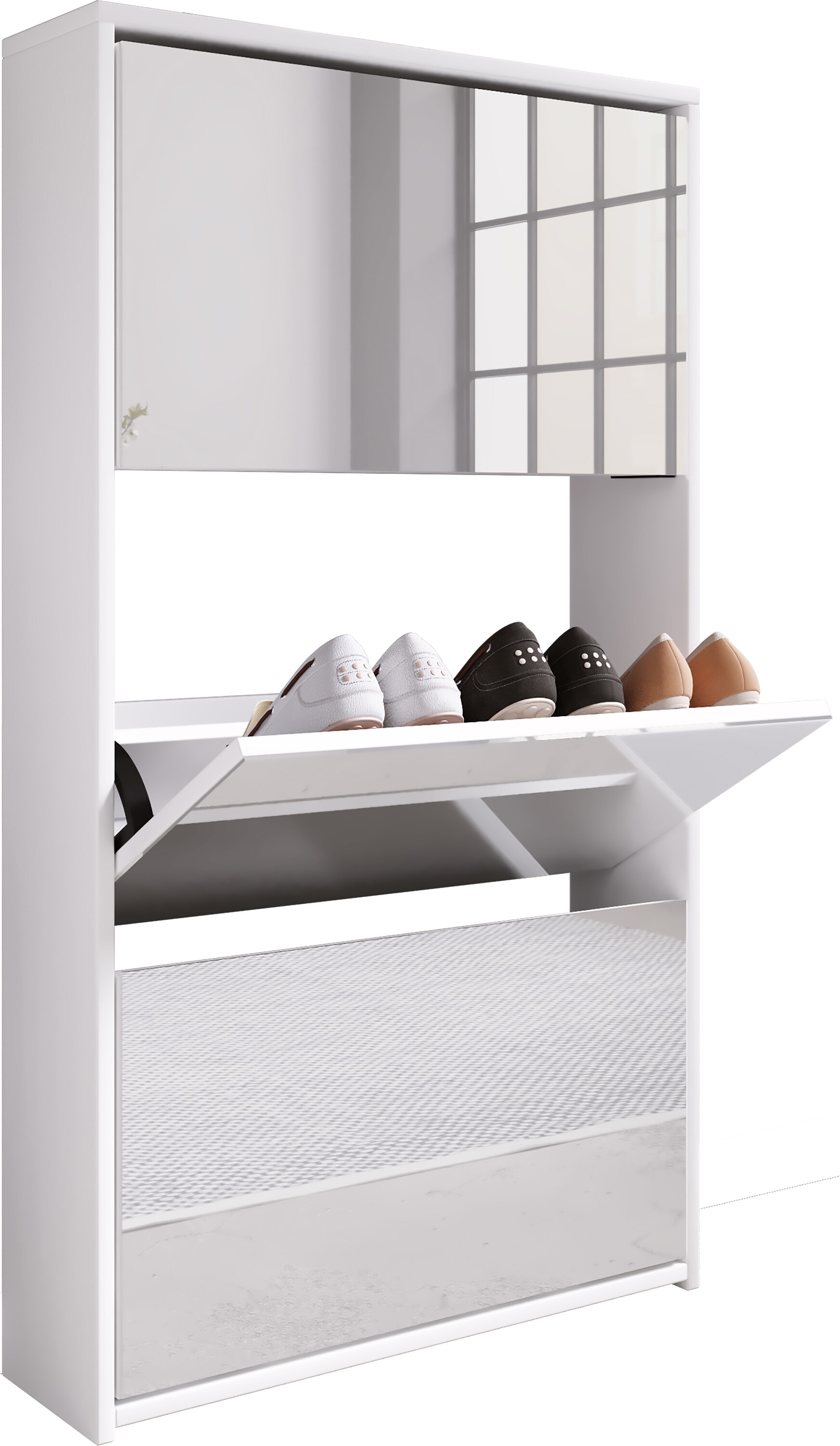 VCM Holz Schuhschrank Schuhkommode Schuhregal Schuhständer Spiegel Stido XL