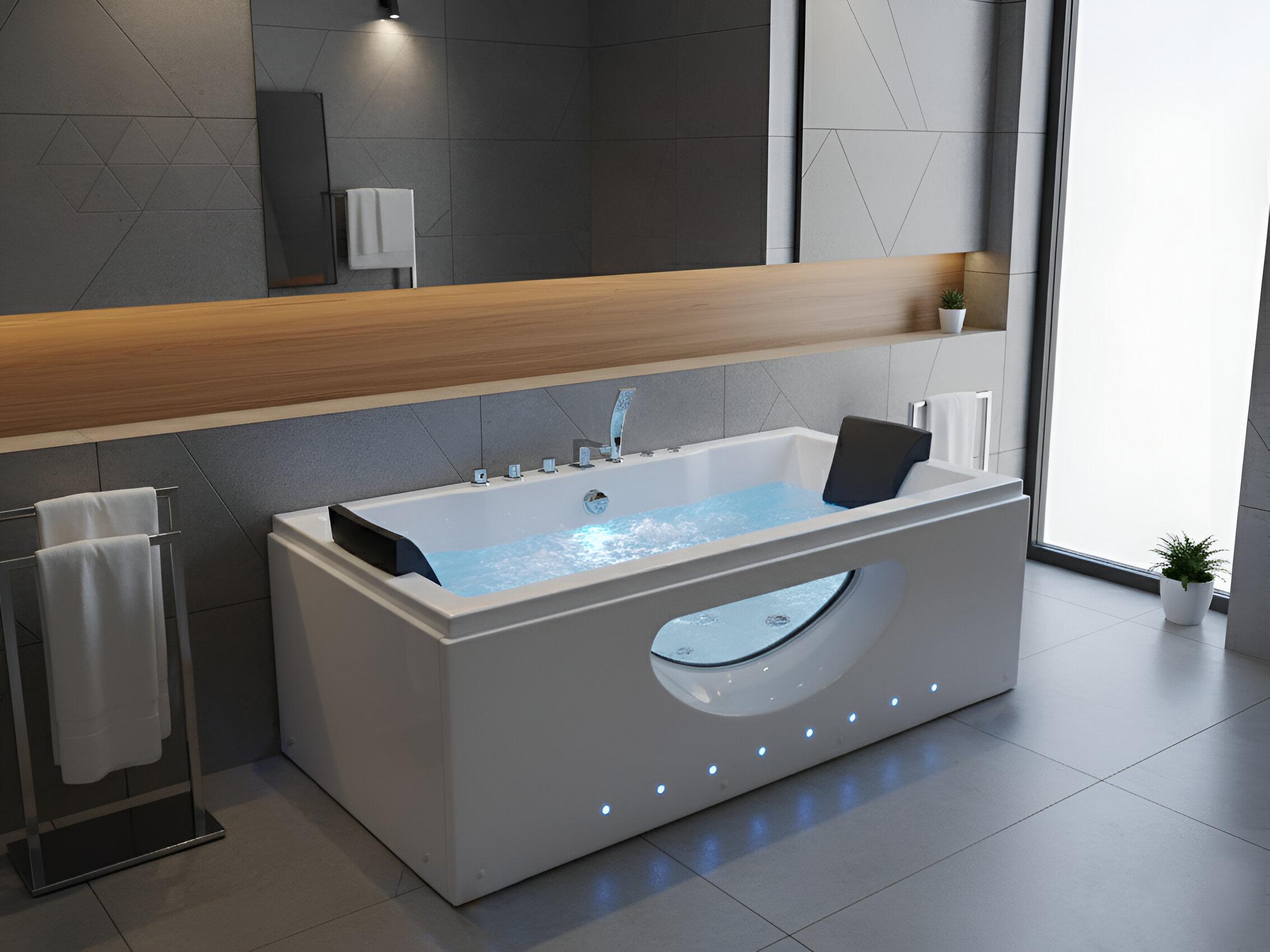 Hoek bubbelbad met LED HAWES 180 x 90 cm Wit