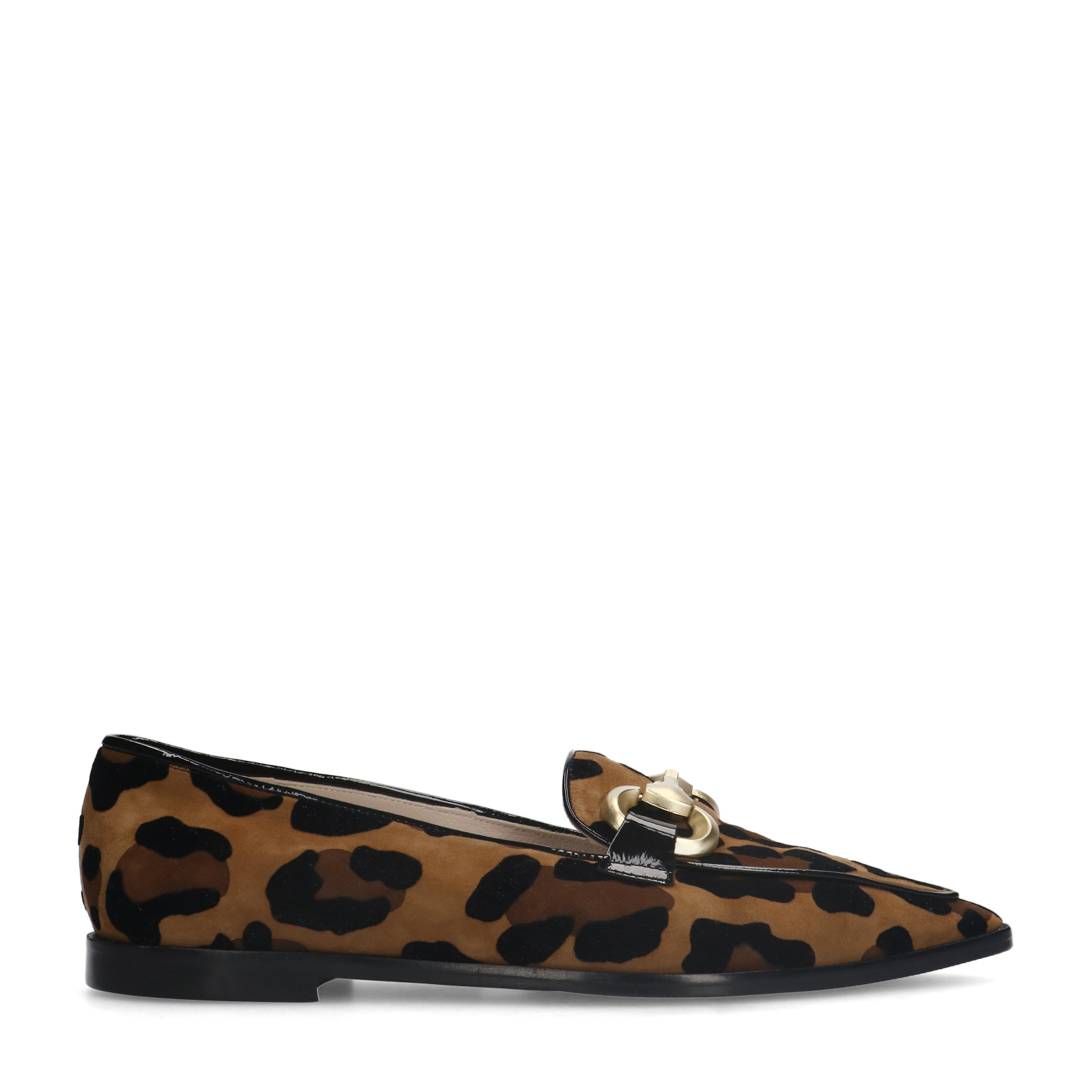 Suède panter loafers met gouden chain