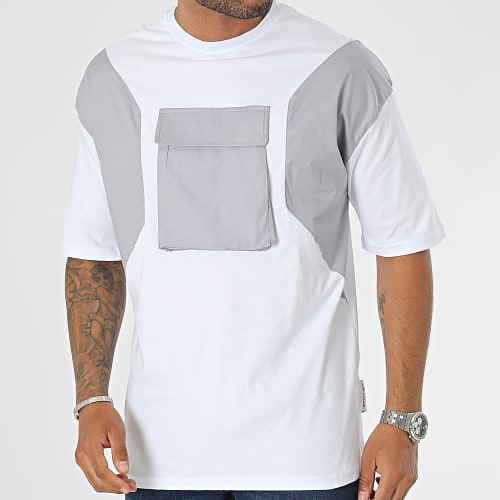 Tee Shirt Poche Blanc Gris