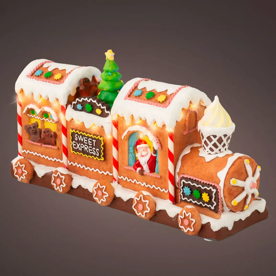 Train de Noël lumineux et musical à piles (34 cm) Pain d'épices Multicolore