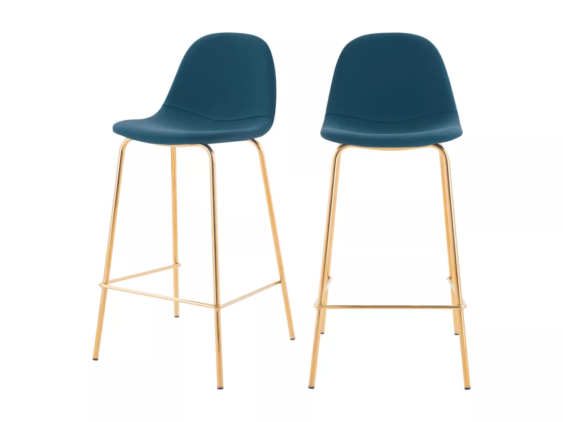 Lot de 2 chaises pour îlot central 65 cm en cuir synthétique bleu - Henrik