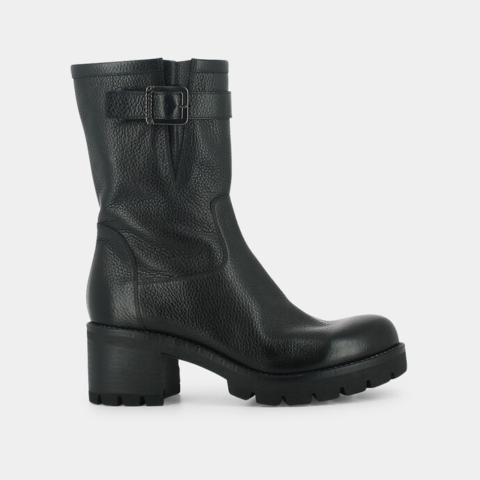 Bottines à boucles  en cuir grainé noir