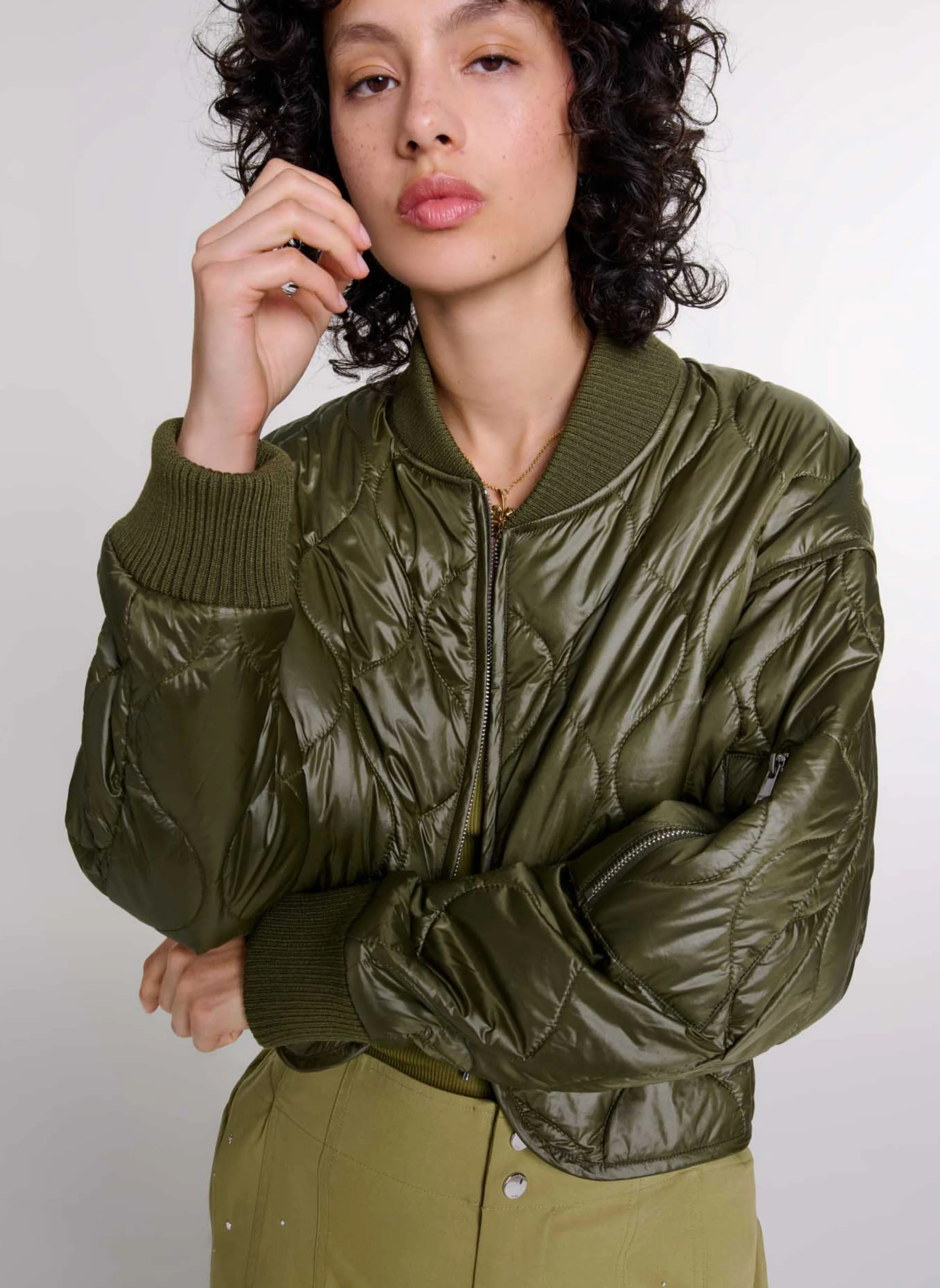 Blouson col rond matelassé | Kaki