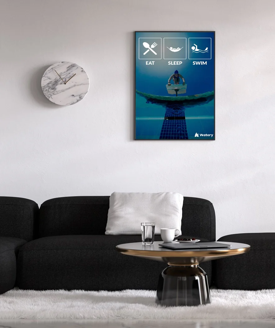 Watery svømmeplakat - Eat - Sleep - Swim
