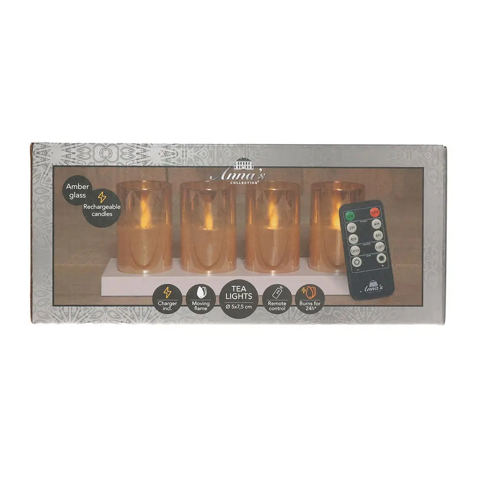 Anna's Collection LED kaarsen in glas -4x - oranje -oplaadstation