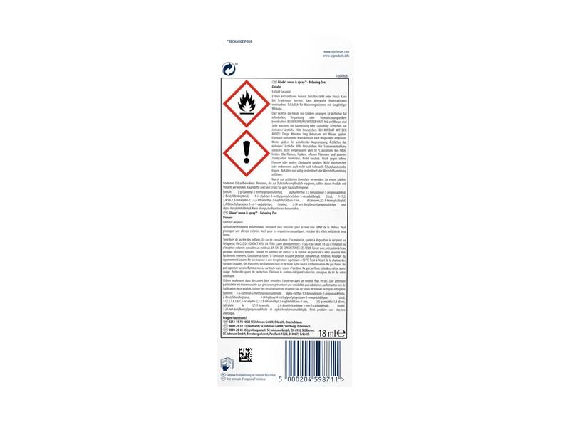 Glade Sense & Spray Relaxing Zen Nachfüller 18 ml Automatischer Lufterfrischer-Nachfüller